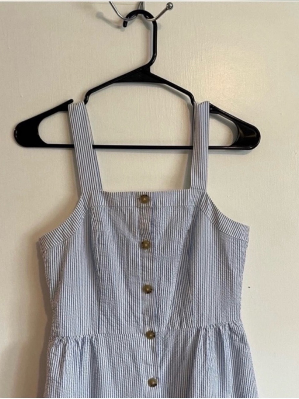 J. Crew blue and white pinstripe seersucker mini dress button front size 0 - Picture 3 of 5